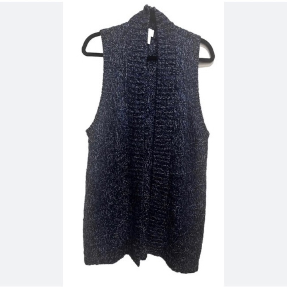 Chico's Navy Blue Sleeveless Open Front Cardigan Sweater Size 1